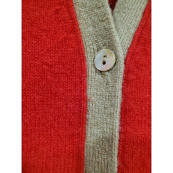 Magaschoni Women’s Cashmere Red Button Down Cardigan Sweater Tan Trim Sz M - Picture 8 of 15